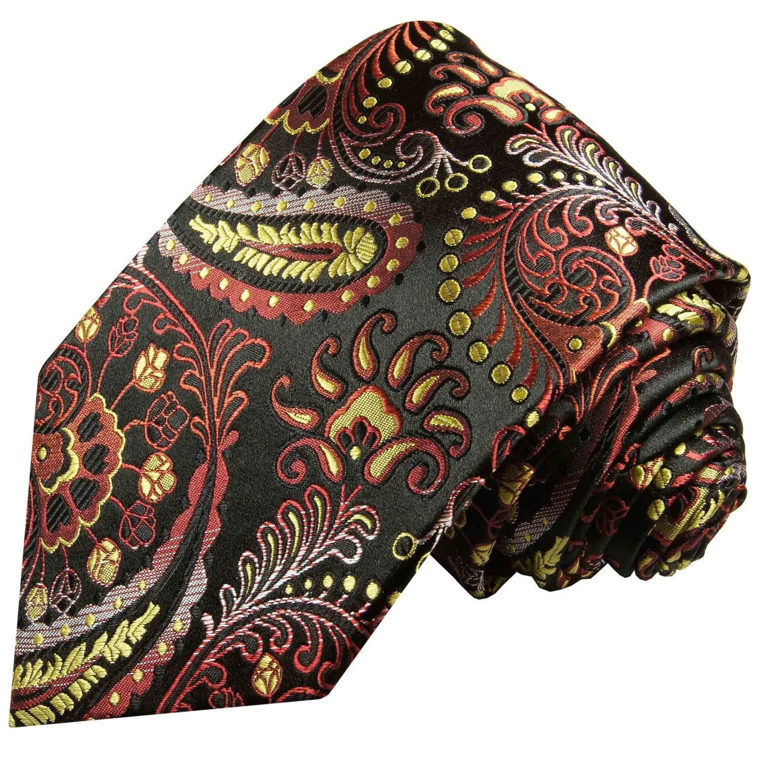 Red, Yellow and Black Paisley Formal Silk Tie and Accessories