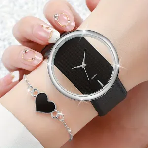 Stylish Womens Watch Set Fashion Quartz  Heart Bracelet