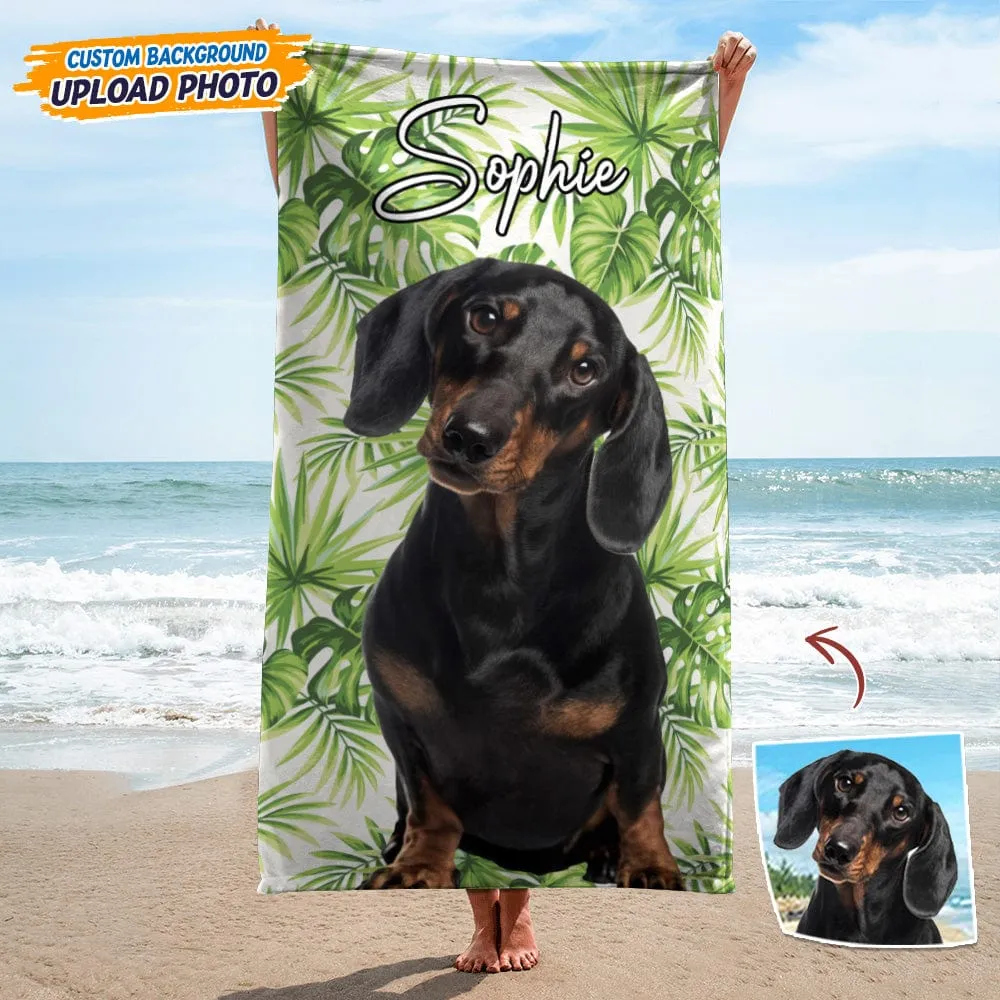 Upload Dog Photo Beach Towel, Personalized Name Dog Pool Towel, Gift for Dog Lover, Dog Beach Towel