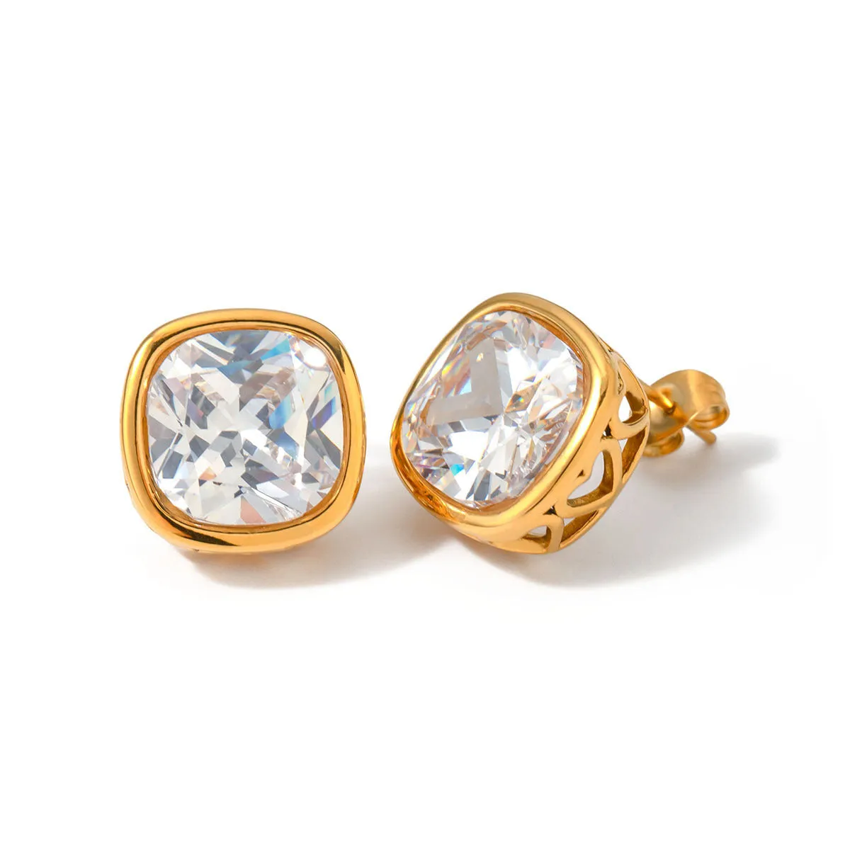 Women's Square Hollow Inlaid Zircon Stud Earrings