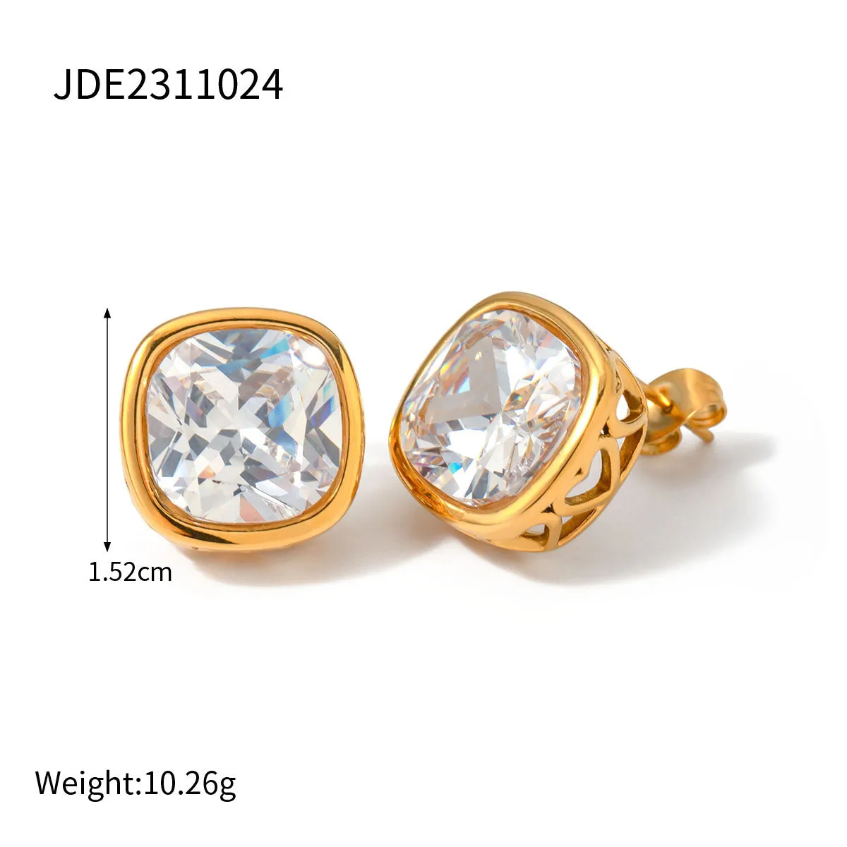 Women's Square Hollow Inlaid Zircon Stud Earrings