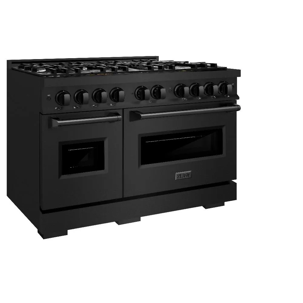 ZLINE 48 in. 6.7 cu. ft. Classic Double Oven Gas Range with 8 Burner Cooktop in Black Stainless Steel (CGRB-48)