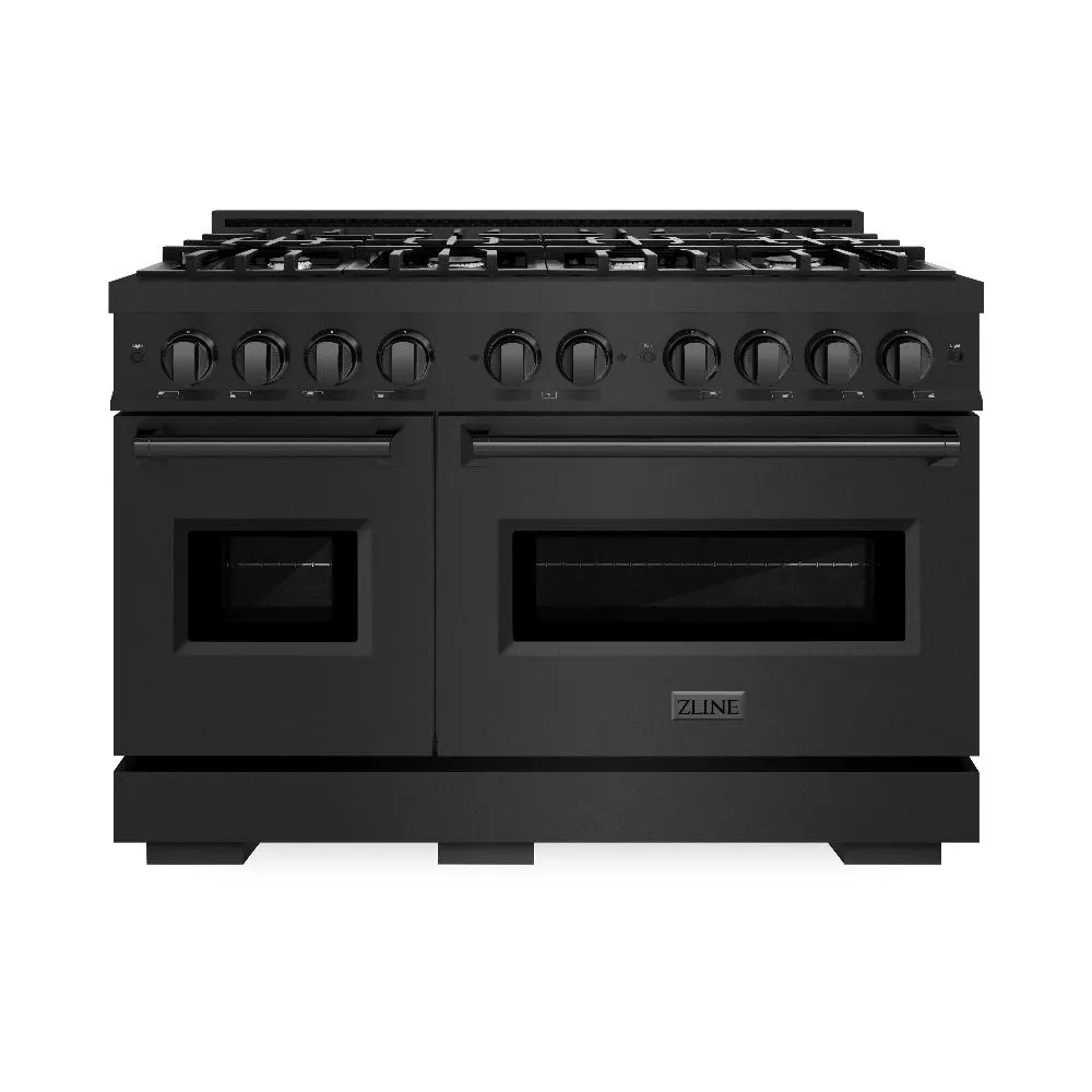 ZLINE 48 in. 6.7 cu. ft. Classic Double Oven Gas Range with 8 Burner Cooktop in Black Stainless Steel (CGRB-48)